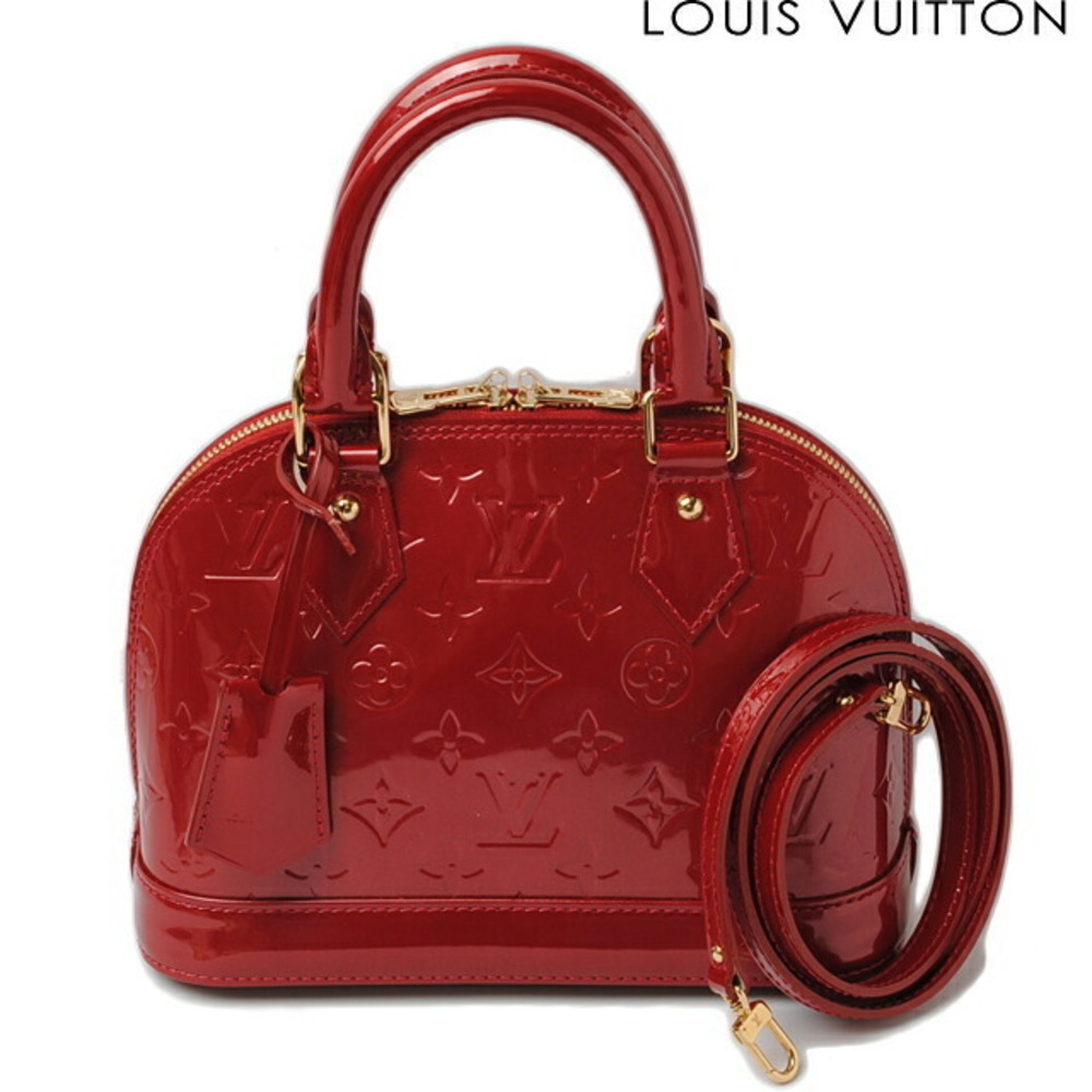 Louis Vuitton Alma Shoulder Bag Handbag Strap Vernis Patent Cerise Red